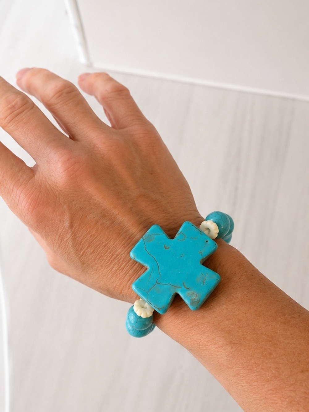 Turquoise Cross Stretch Bracelet | Southwestern Boho Statement Jewelry